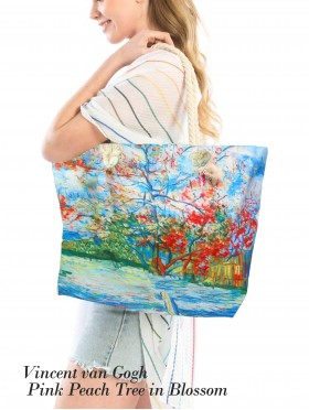 Pink Peach Tree in Blossom Oil Painting Shoulder Bag
